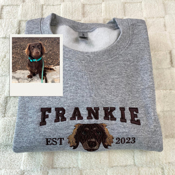 Custom Pet Memorial Hoodies - Dog Portrait Embroidery Varsity Style - Perfect Dog Lover Gift