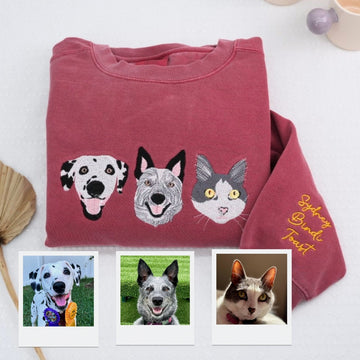 Custom Pet Portrait Sweatshirt - Dog & Cat Mom Embroidered Hoodie - Personalized Pet Parent Gift"