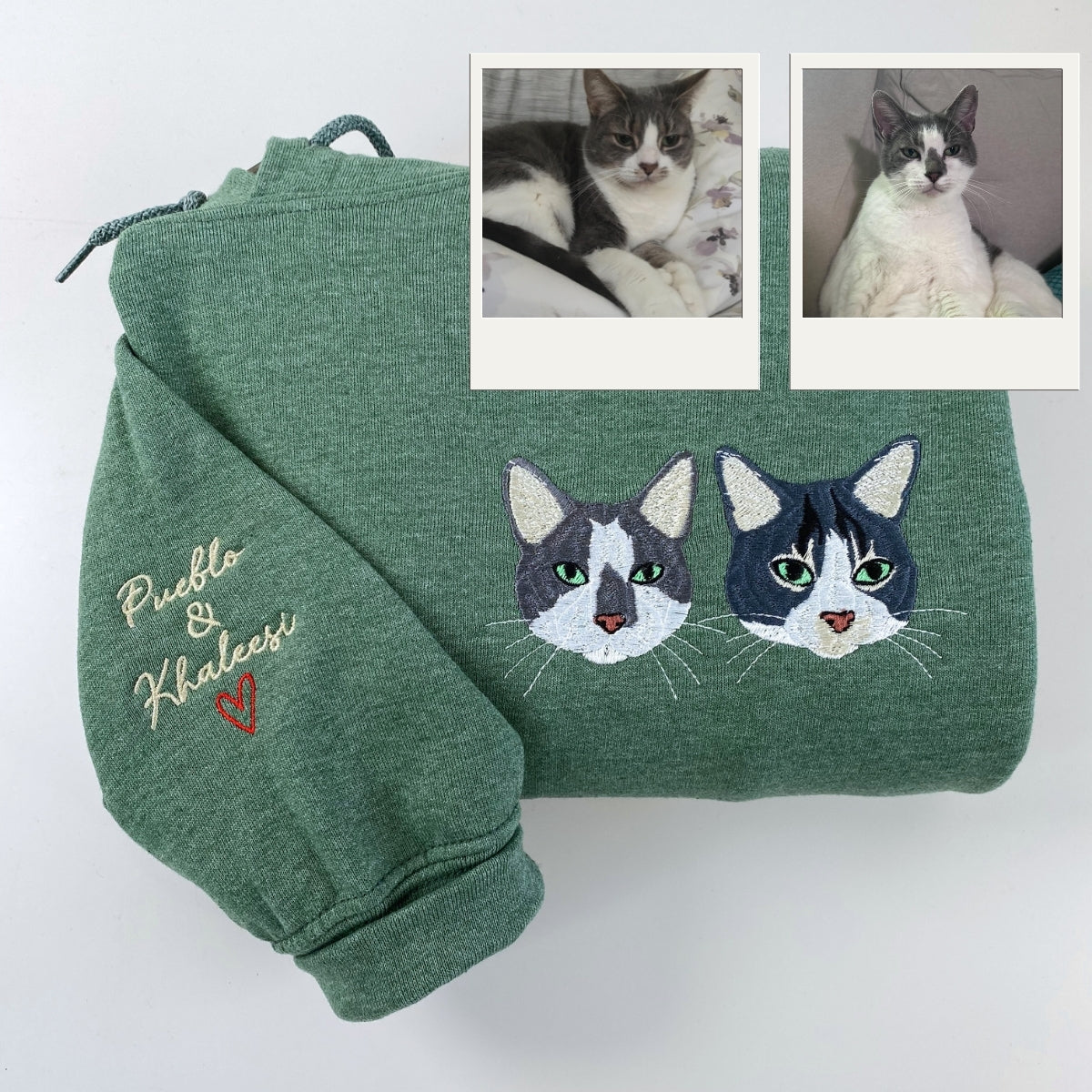 Cat Gift Hoodies Custom - Pet Portrait Embroidery Sweatshirts - Perfect Cat Lover Birthday Gift