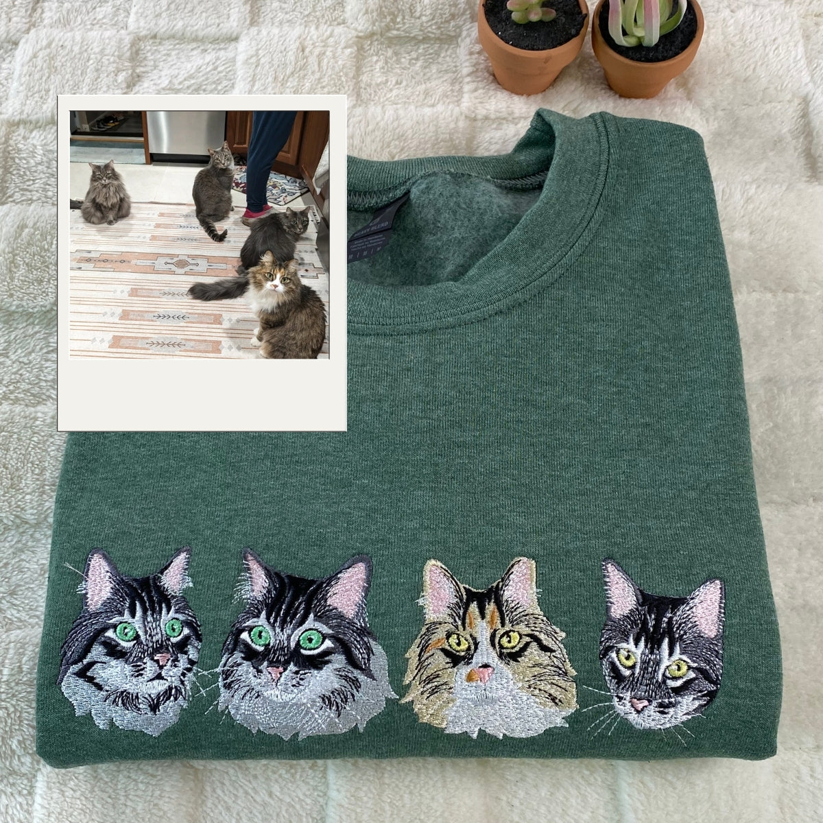 Cat Memorial Hoodies Custom - Pet Portrait Embroidery from Photo - Cat Memory Tribute Gift