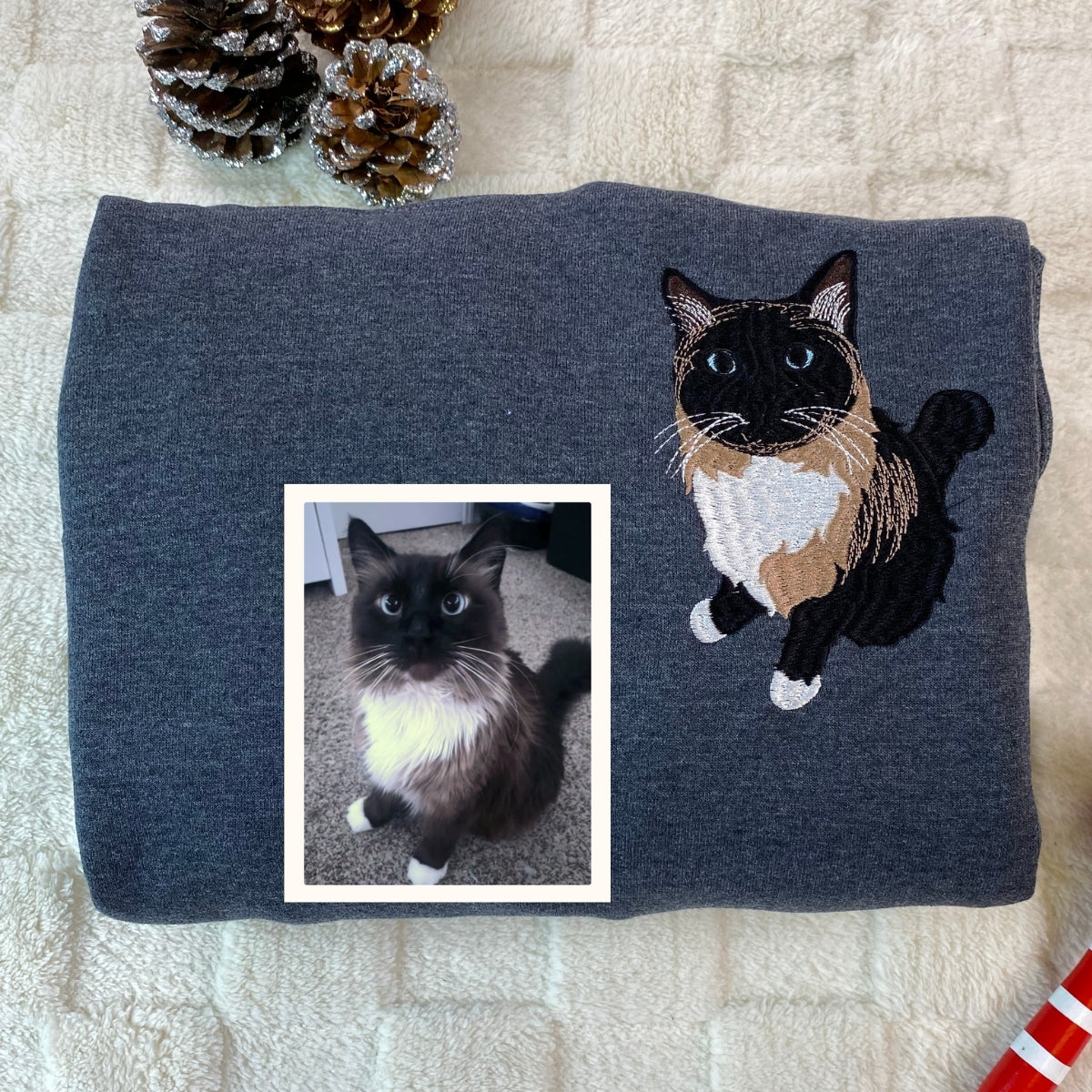 Cat Memorial Hoodies Custom - Pet Portrait Embroidery from Photo - Cat Memory Tribute Gift
