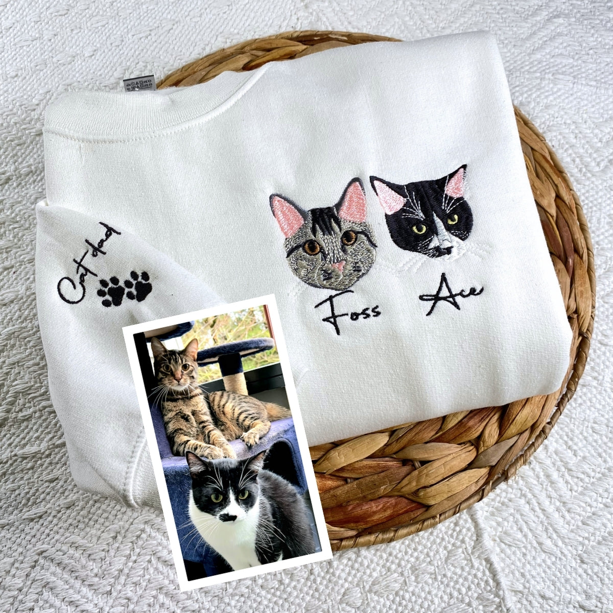 Photo to Embroidery Cat Hoodies - Custom Pet Face Sweatshirts from Your Picture
