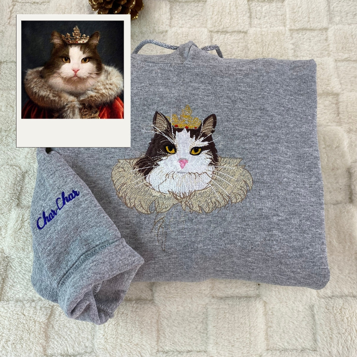 Cat Memorial Hoodies Custom - Pet Portrait Embroidery from Photo - Cat Memory Tribute Gift