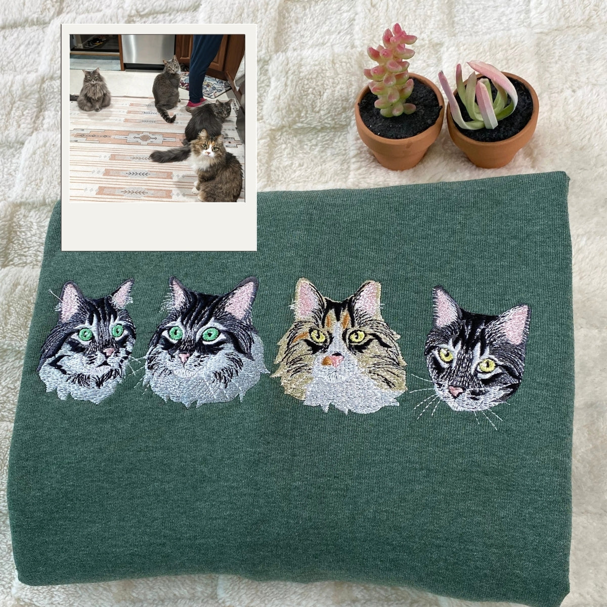 Cat Mom Hoodies - Custom Pet Portrait Embroidered Sweatshirts - Cat Dad Gift