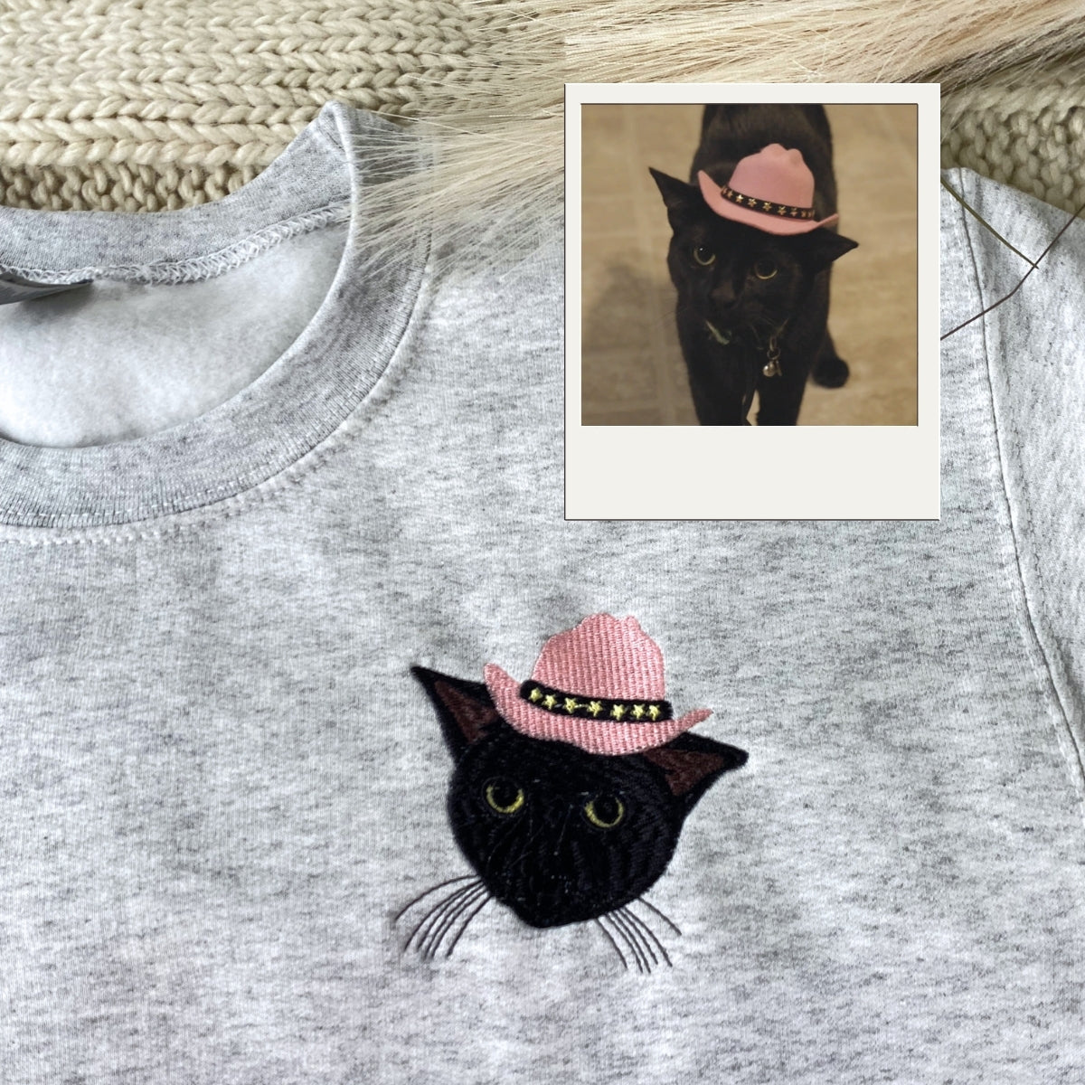 Cat Mom Hoodies - Custom Pet Portrait Embroidered Sweatshirts - Cat Dad Gift