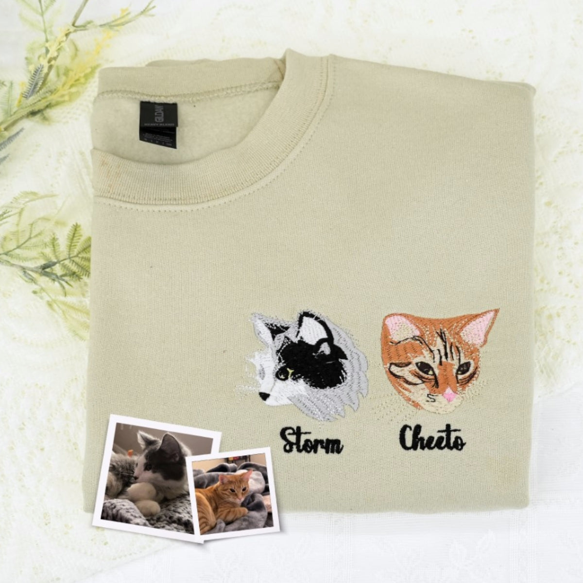 Cat Mom Portrait Sweatshirts - Custom Cat Names Embroidered Crewneck - Cat Parent Apparel