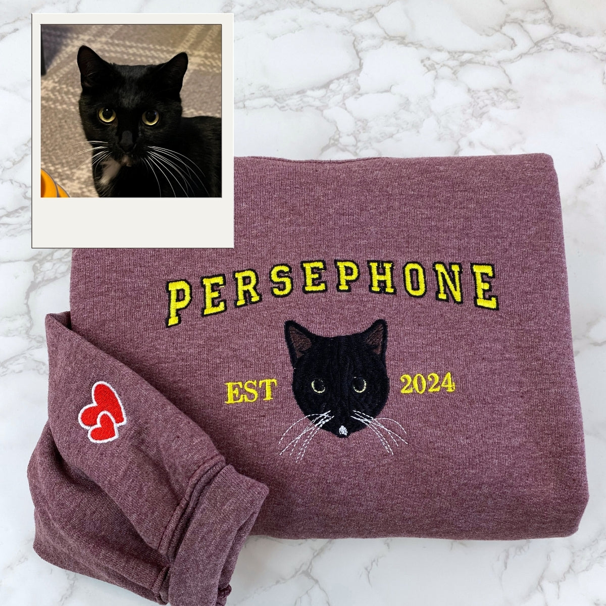 Cat Name Embroidered Hoodies - Custom Pet Varsity Style Sweatshirts - Personalized Cat Parent Apparel