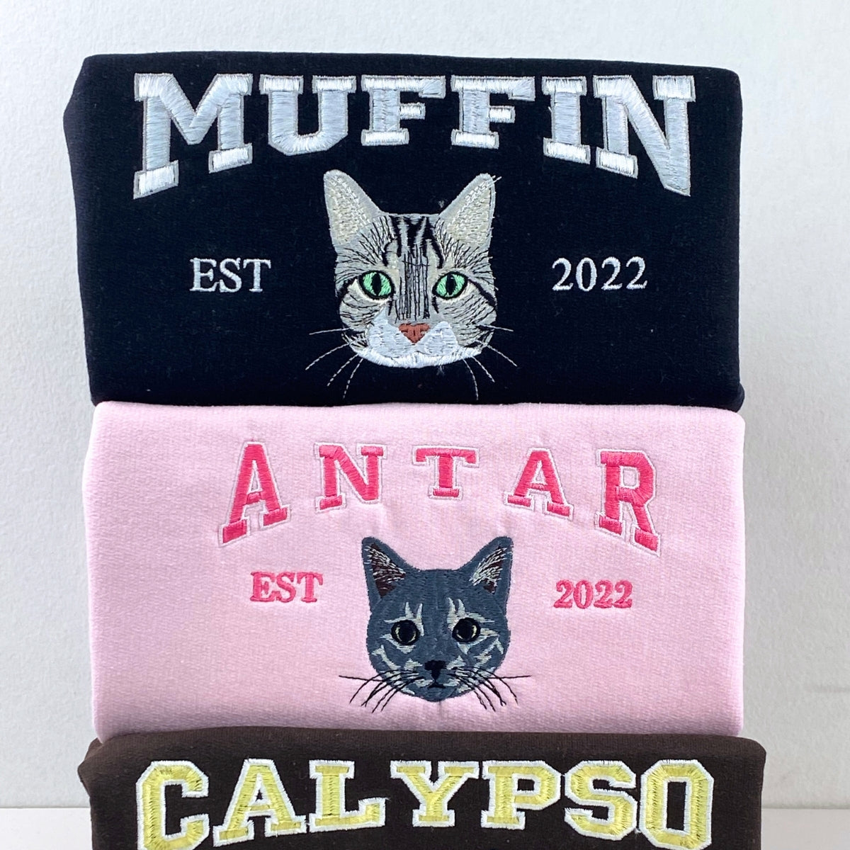 Cat Name Embroidered Hoodies - Custom Pet Varsity Style Sweatshirts - Personalized Cat Parent Apparel