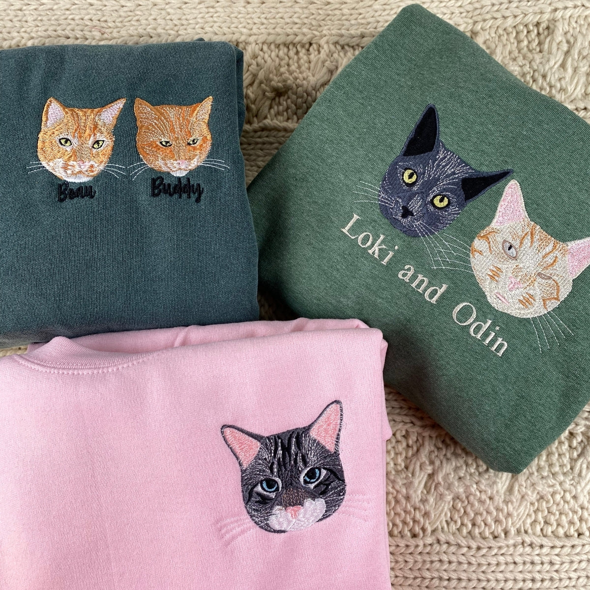 Cat Parent Hoodies - Custom Pet Face Embroidered Sweatshirts - Proud Cat Mom Dad Gift