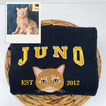 Cat Varsity Hoodies Custom - Pet Portrait Collegiate Style Embroidery - Personalized Cat Team Apparel