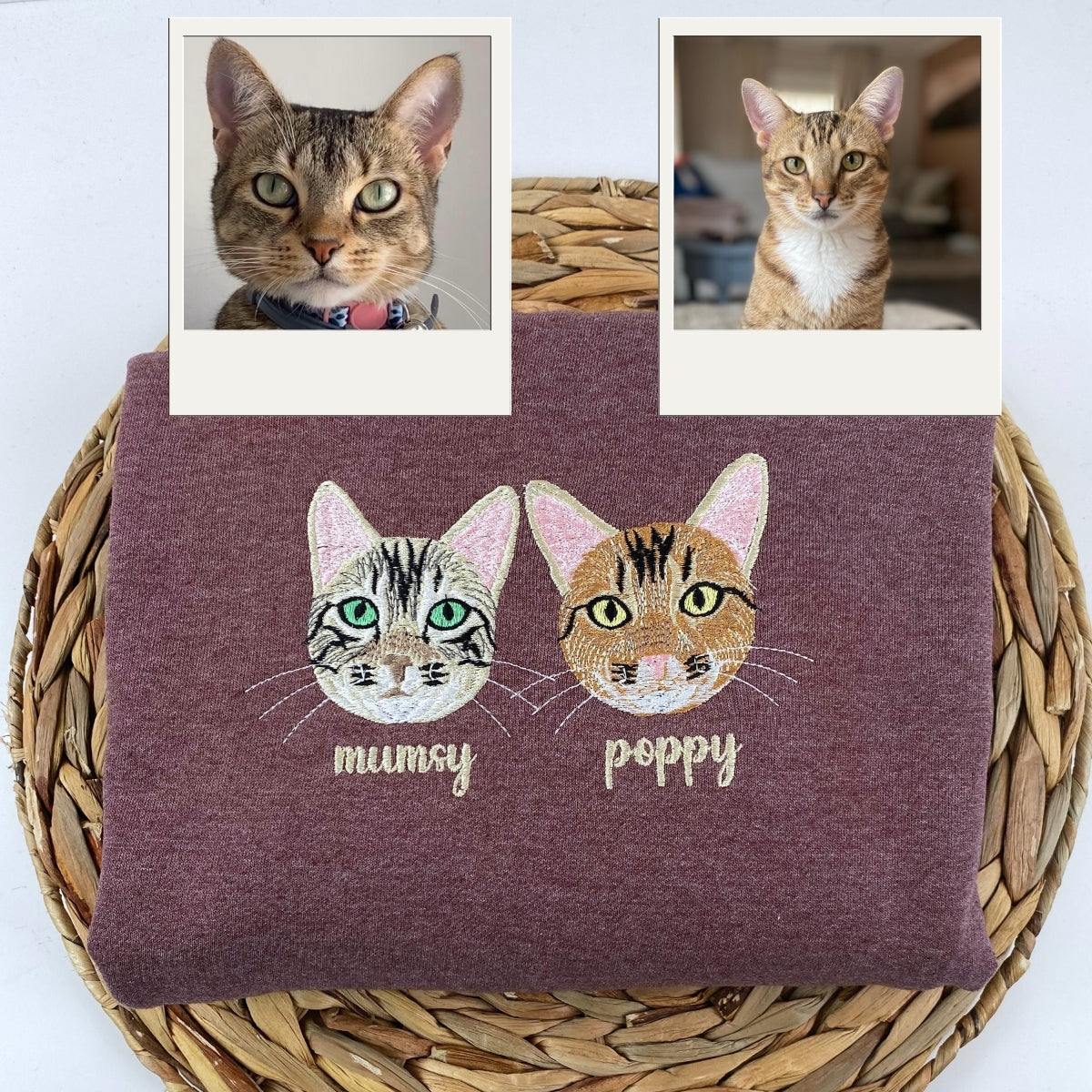 Custom Cat Dad Hoodies - Cat Portrait Embroidered Sweatshirts - Personalized Cat Father Apparel