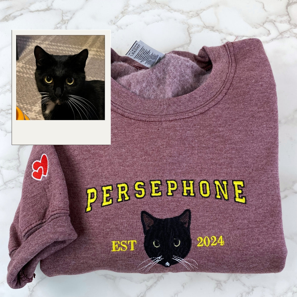 Custom Cat Est Year Hoodies - Personalized Pet Portrait Varsity - Cat Anniversary Commemoration Apparel