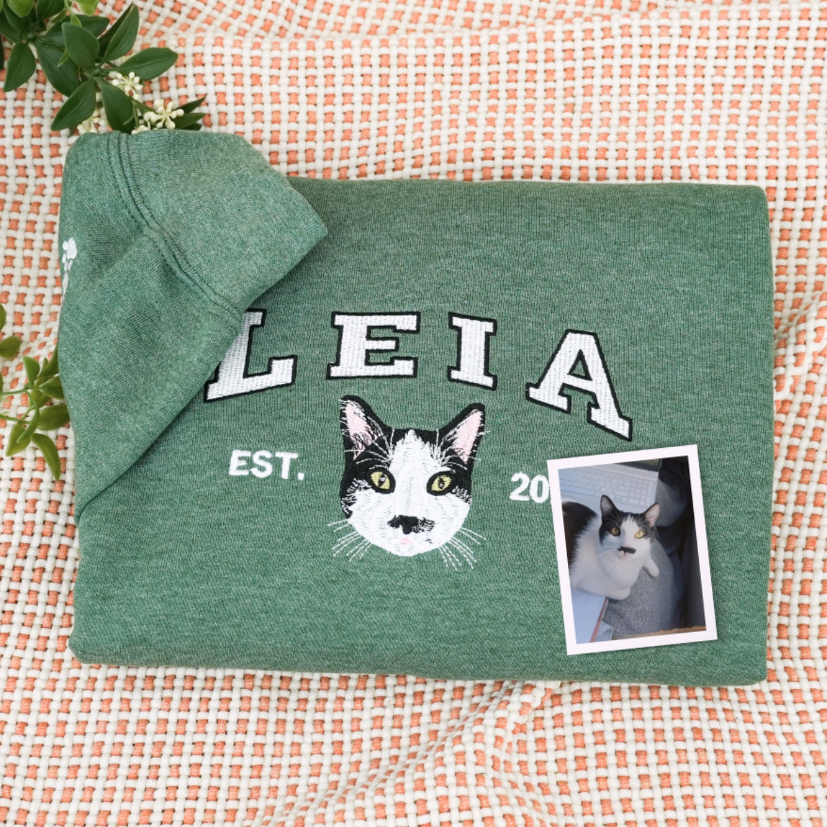 Custom Cat Portrait Embroidered Sweatshirts - Personalized Varsity Cat Face Hoodies - Perfect Cat Parent Gift
