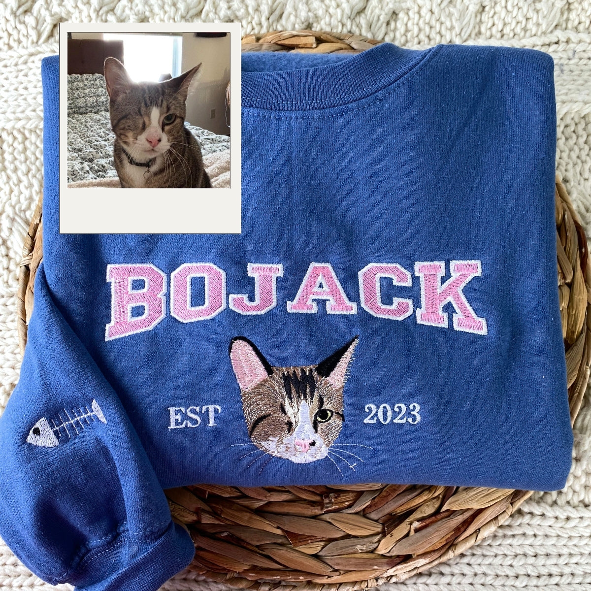 Custom Cat Portrait Hoodies - Varsity Pet Embroidered Sweatshirts - Cat Lover Gift