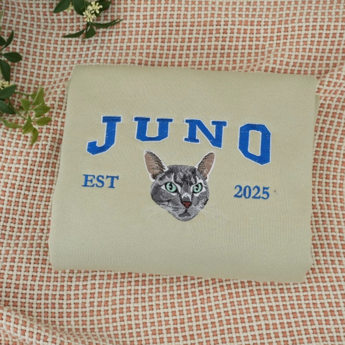 Custom Cat Portrait Varsity Hoodies - Pet Name Embroidered Sweatshirts - Personalized Cat Lover Gift