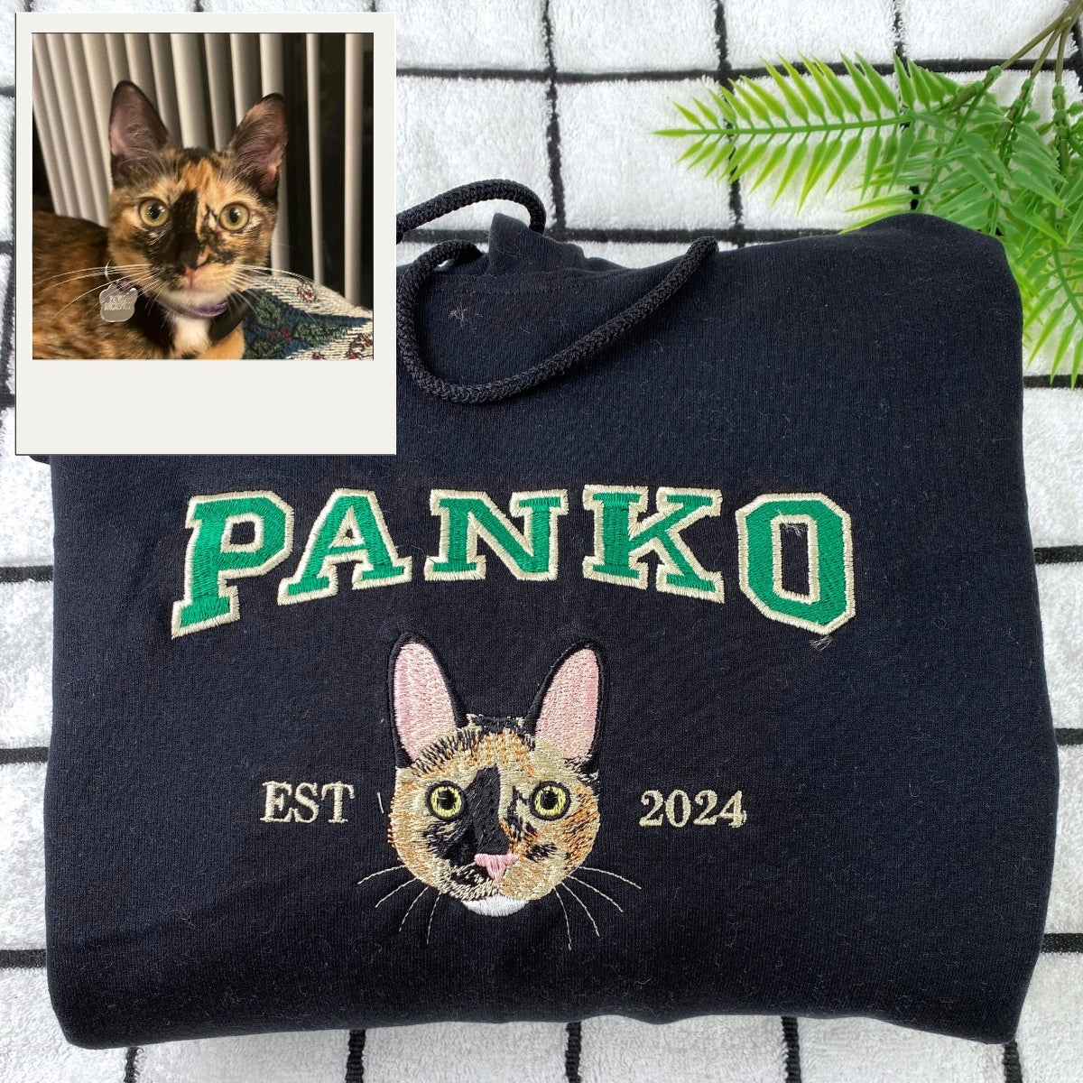 Custom Cat Varsity Hoodies - Personalized Pet Portrait Embroidery with Name - Cat Mom Varsity Gift