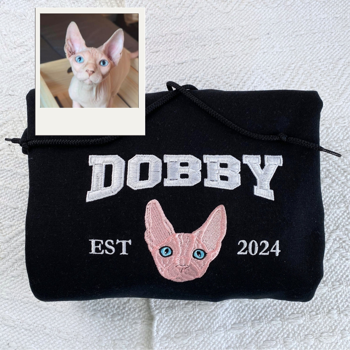 Custom Cat Varsity Hoodies - Personalized Pet Portrait Embroidery with Name - Cat Mom Varsity Gift