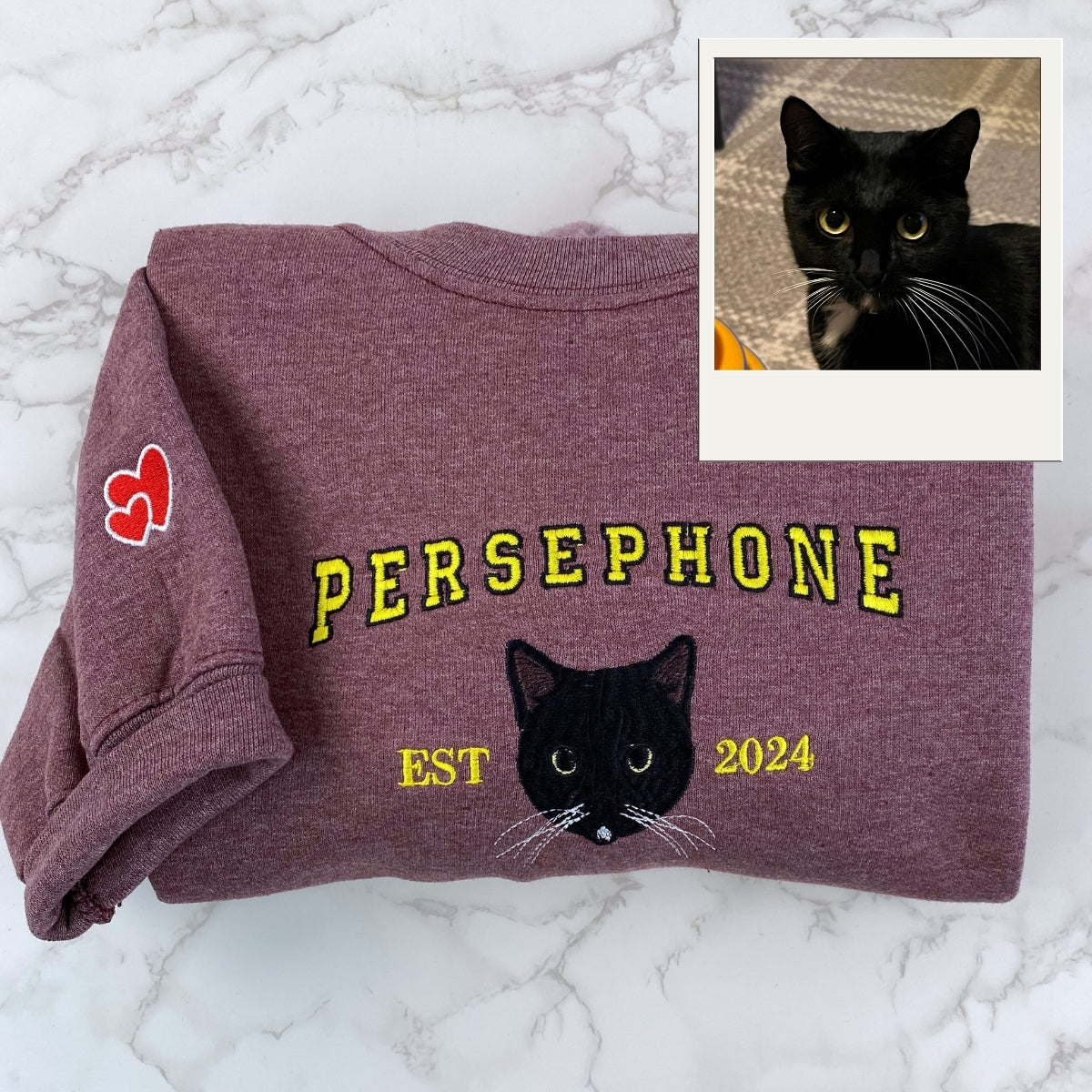 Custom Cat Varsity Hoodies - Personalized Pet Portrait Embroidery with Name - Cat Mom Varsity Gift