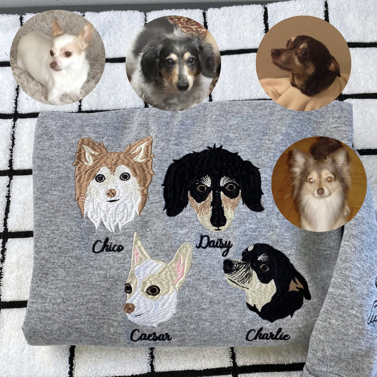 Custom Dog Mom Hoodies - Pet Portrait Embroidered Sweatshirts - Personalized Dog Lover Gift