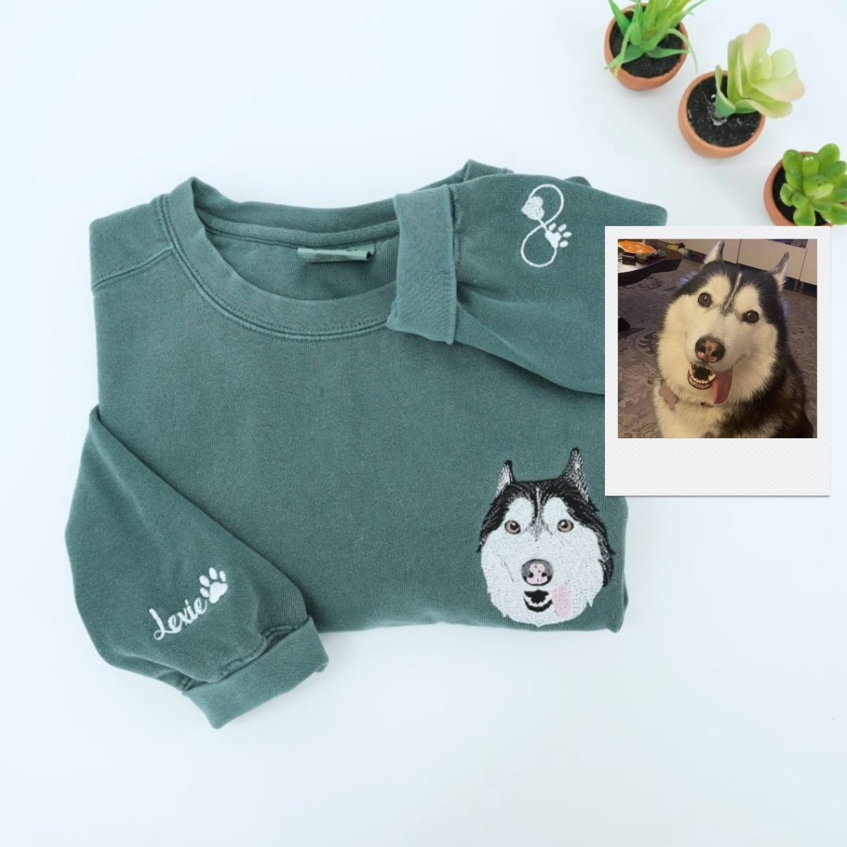 Custom Dog Portrait Hoodies - Personalized Dog Face Embroidered Sweatshirts - Dog Mom Dad Gift with Names & Paw Print