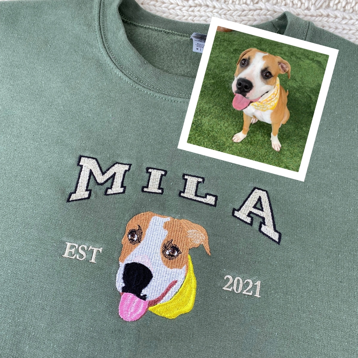 Custom Dog Portrait Hoodies - Personalized Pet Face Embroidery Varsity Style - Perfect Dog Mom Gift