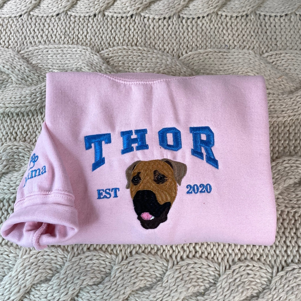 Custom Dog Portrait Hoodies - Personalized Pet Face Embroidery Varsity Style - Perfect Dog Mom Gift