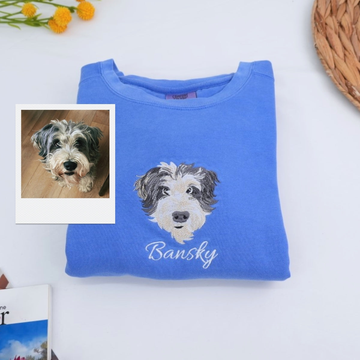 Custom Dog Portrait Sweatshirt with Names - Multi-Pet Embroidered - Personalized Dog Mom Gift