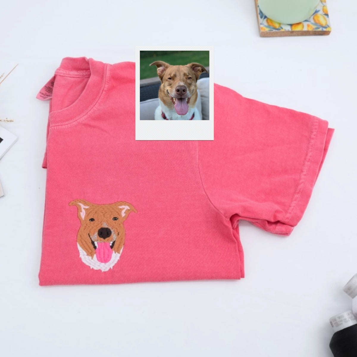 Custom Dog Portrait T-Shirts - Personalized Pet Face Embroidery with Name - Dog Lover Memorial Gift