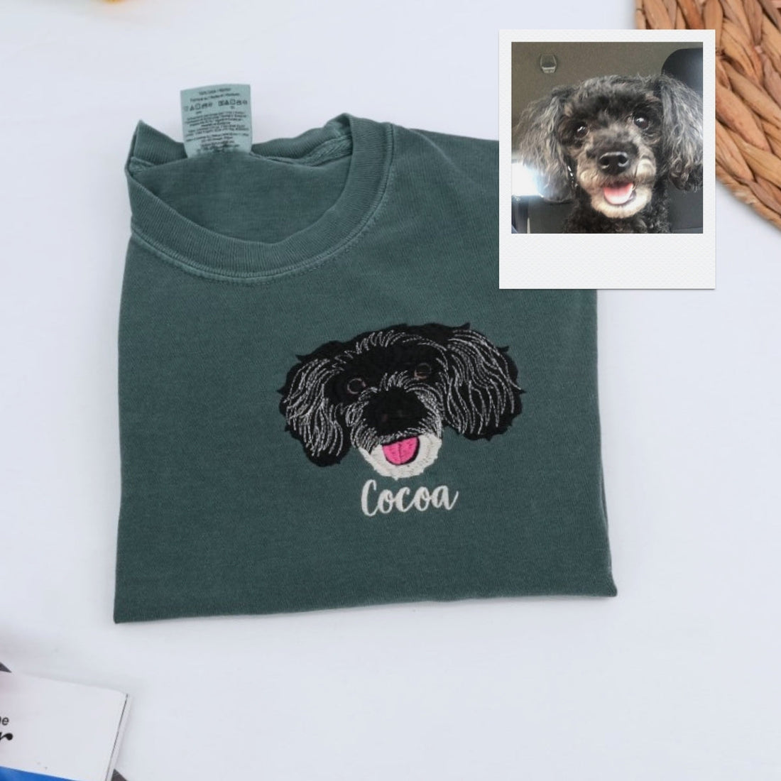 Custom Dog Portrait T-Shirts - Photo to Embroidery Pet Face with Name - Personalized Dog Lover Gift