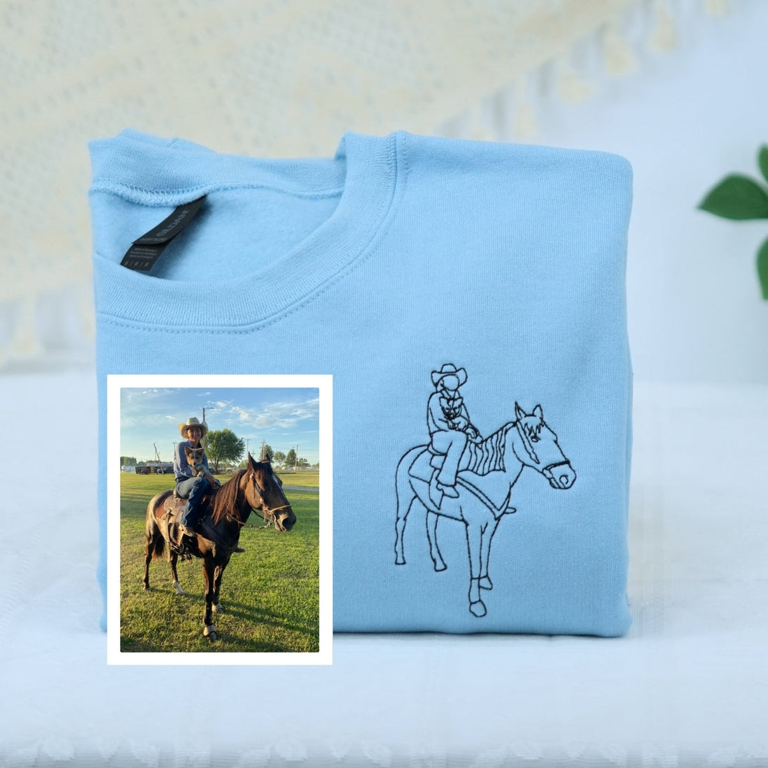 Custom Horse Artwork Hoodies - Line Art Portrait Embroidered Apparel - Equestrian Design