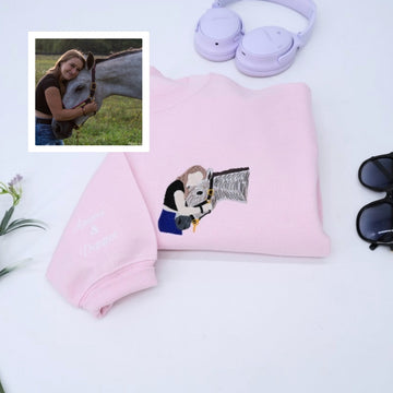 Custom Horse Photo Hoodies - Personalized Rider Horse Embroidered Sweatshirts - Perfect Equestrian Gift