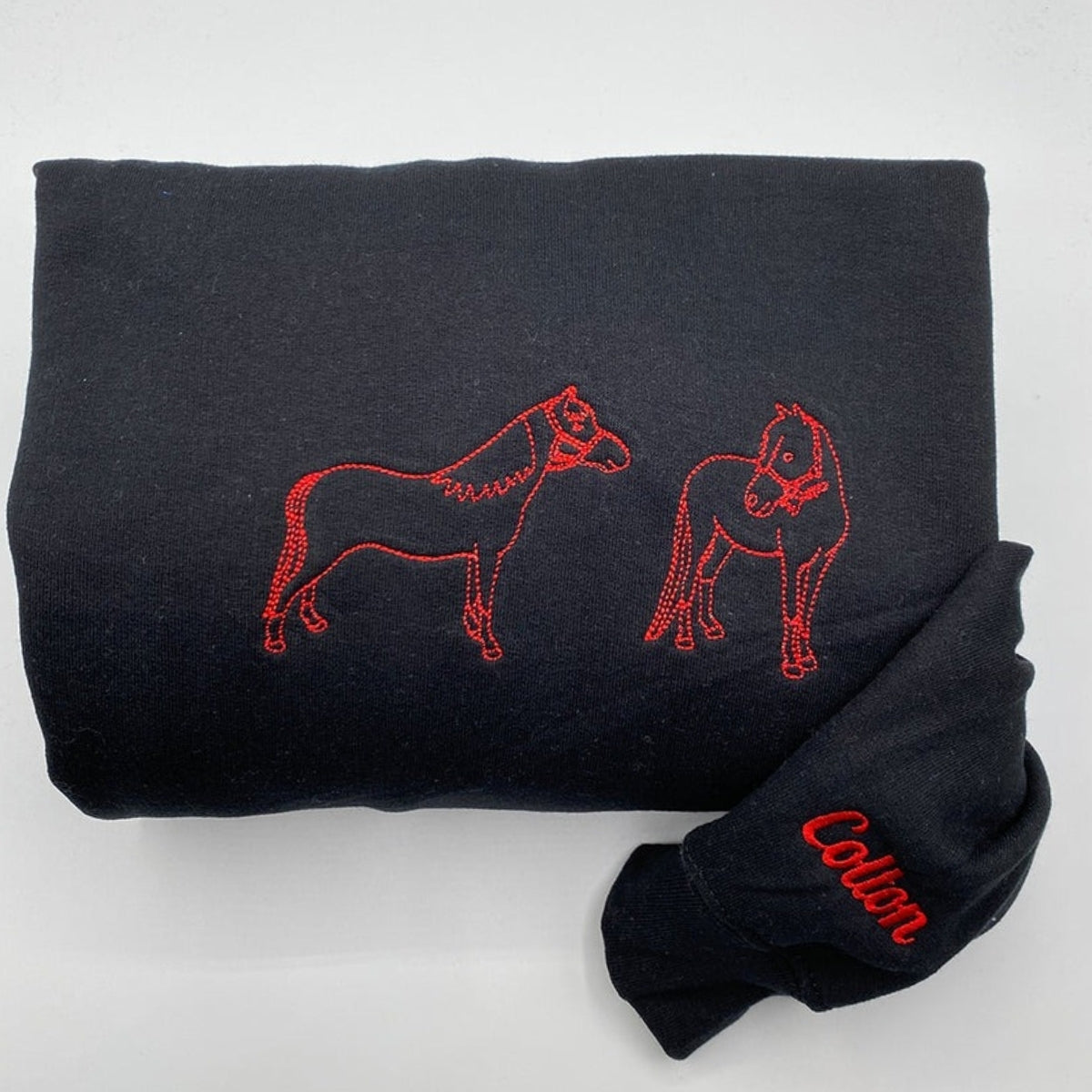 Custom Horse Portrait Hoodies - Line Art Equestrian Embroidered Sweatshirts - Rider Artwork