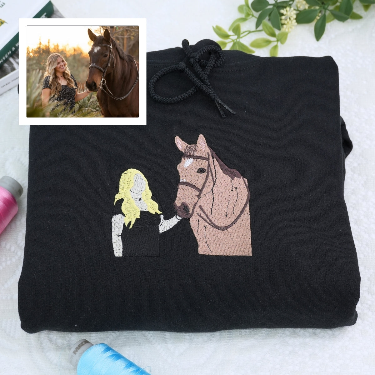 Custom Horse Rider Hoodies - Personalized Equestrian Portrait Sweatshirts - Horse & Rider Memory Gift