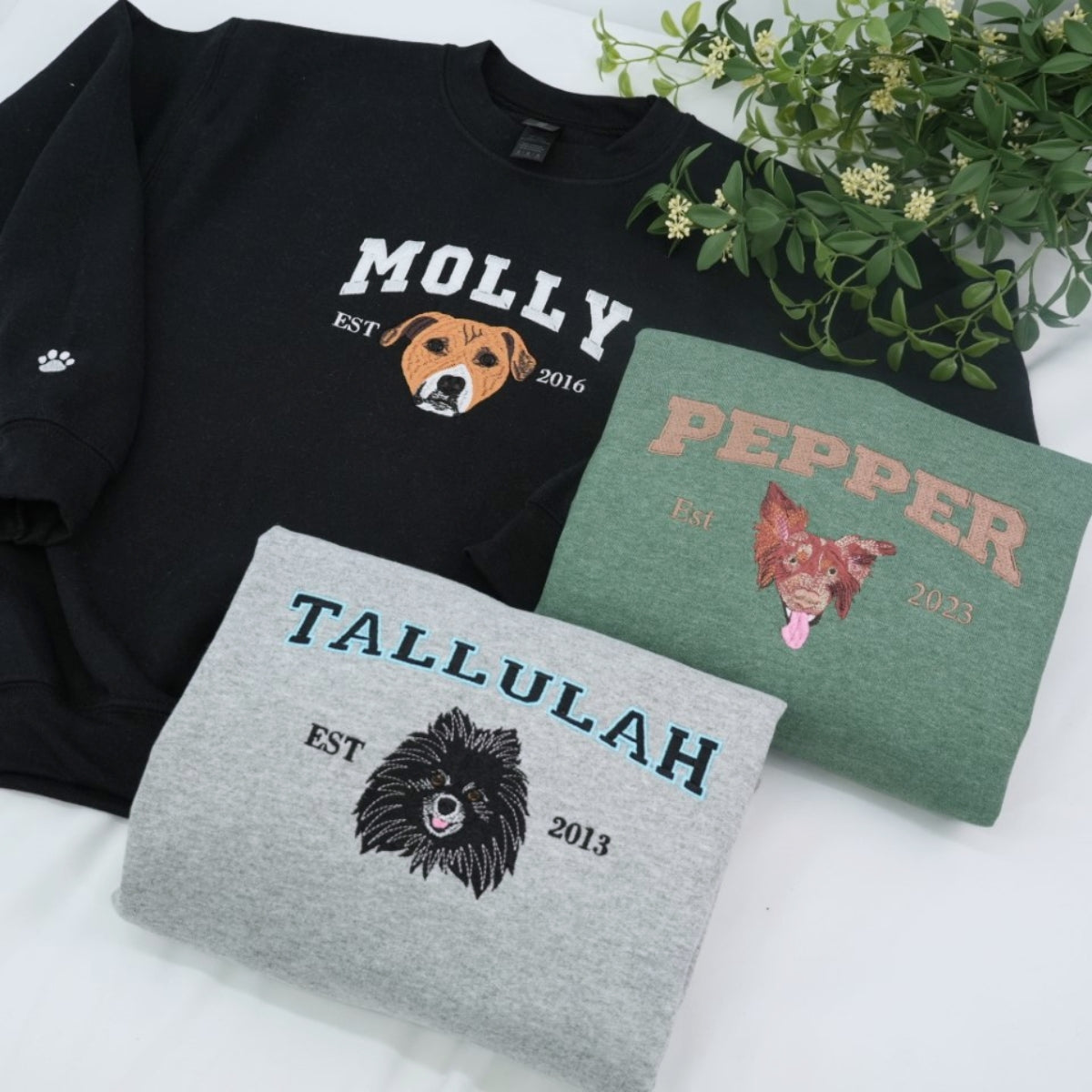 Custom Pet Portrait Hoodies - Dog Name Varsity Style Embroidered Sweatshirts - Dog Lover Gift