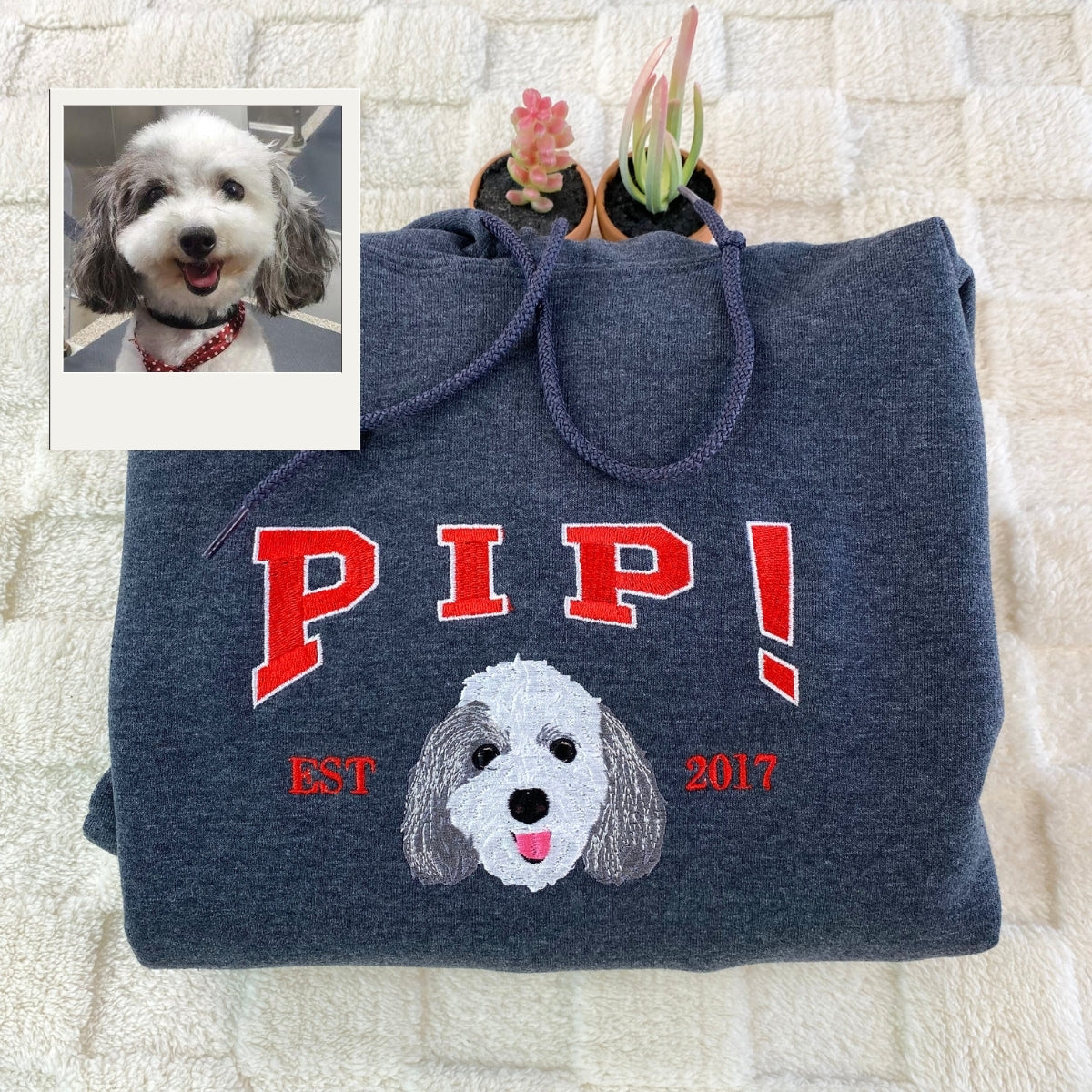 Custom Pet Portrait Hoodies - Personalized Dog Face Embroidered Sweatshirts - Pet Memorial Gift for Dog Moms & Dads