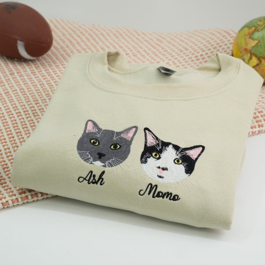 Custom Pet Portrait Hoodies from Photo - Cat Face Embroidered Sweatshirts - Premium Pet Memorial Gift
