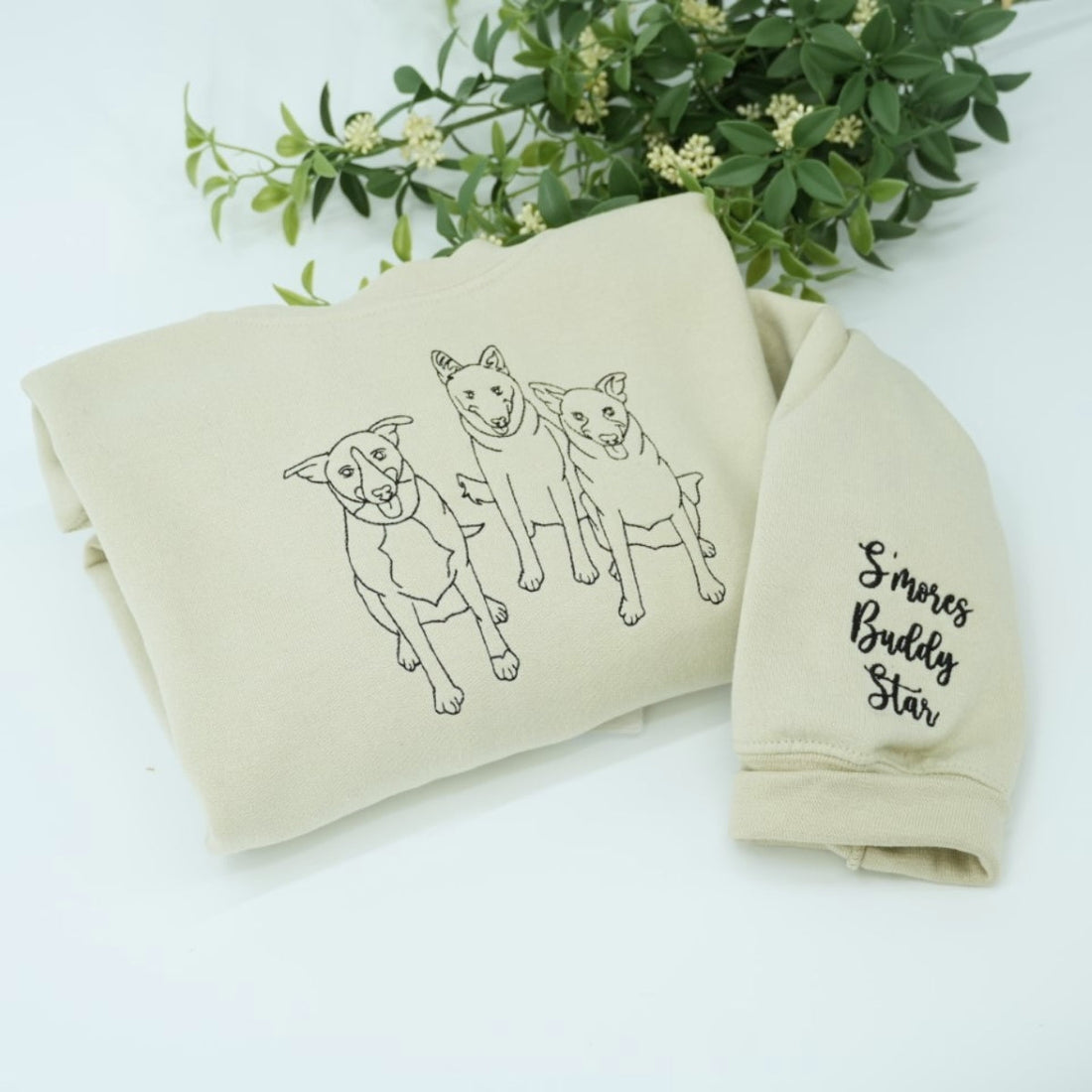 Custom Pet Portrait Sweatshirts - Dog Line Art Embroidered Shirts - Personalized Dog Lover Gift