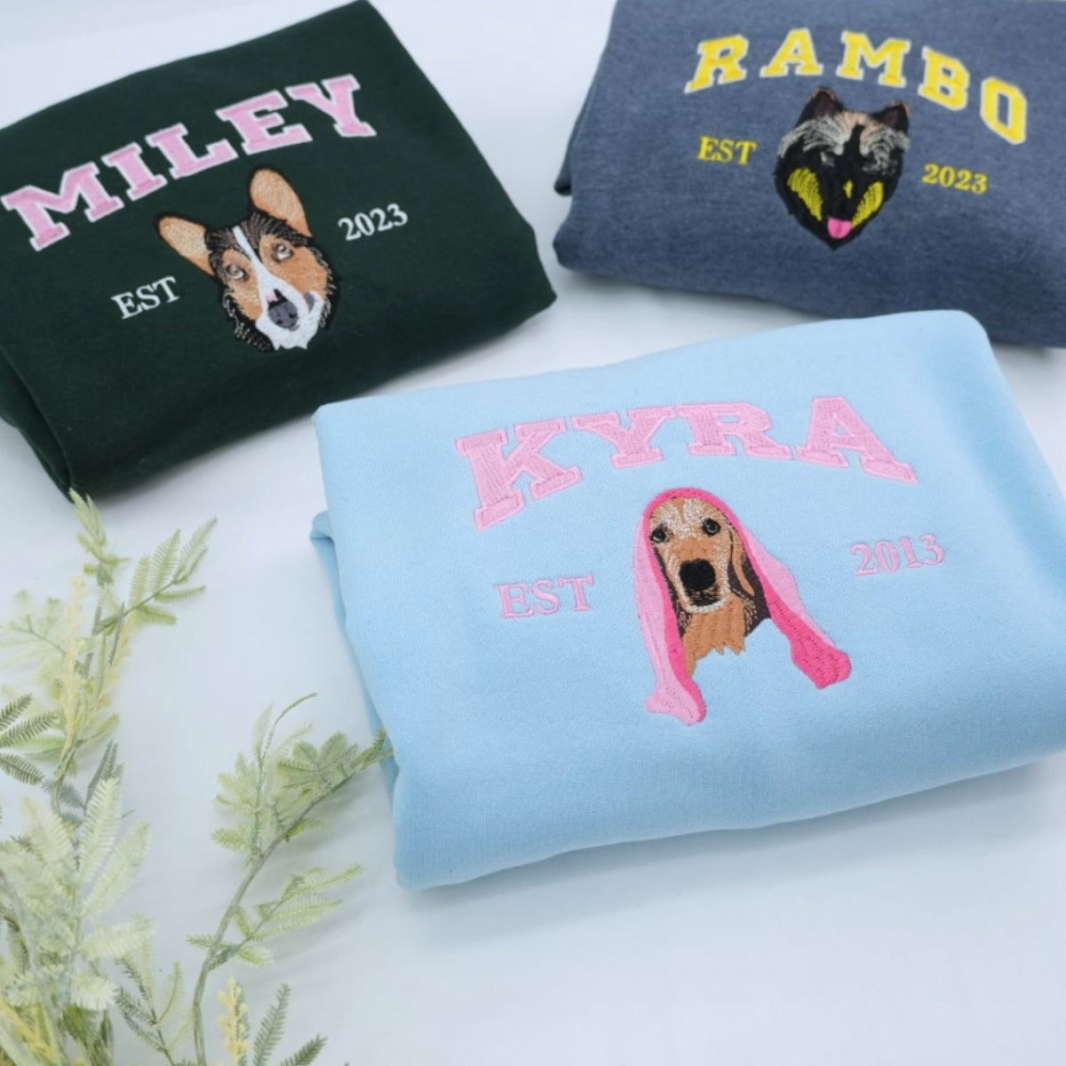 Custom Pet Portrait Sweatshirts - Dog Name Varsity EST Embroidered Shirts - Dog Lover Gift