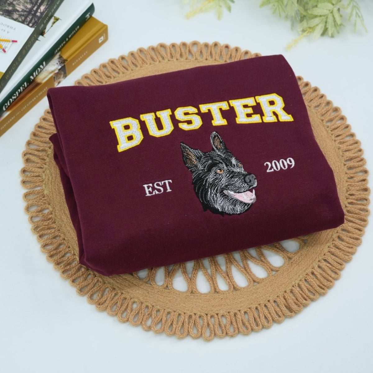 Custom Pet Portrait Sweatshirts - Dog Name Varsity EST Embroidered Shirts - Dog Lover Gift