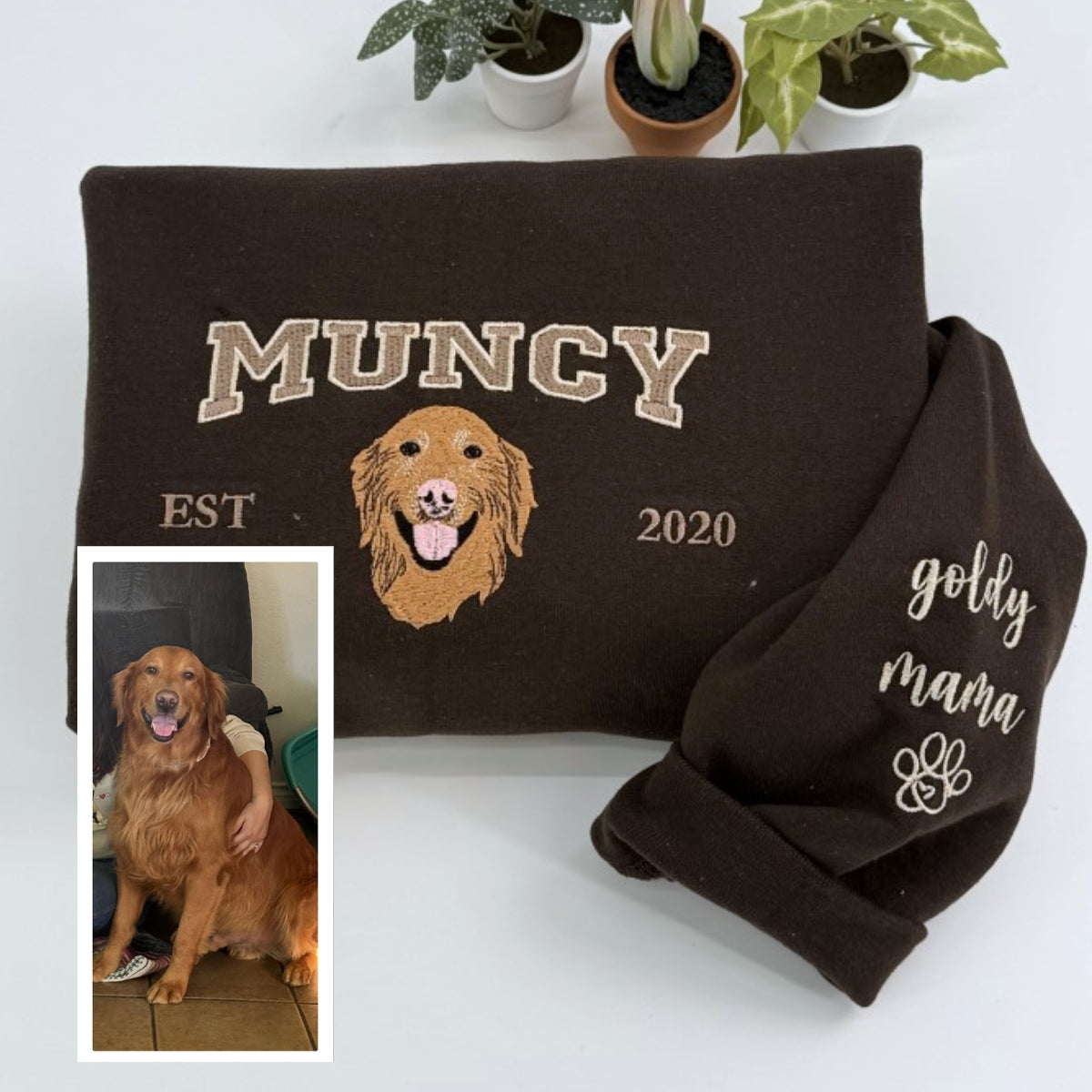 Dog Mom Custom Hoodies - Varsity Style Pet Portrait Embroidered Sweatshirts - Perfect Golden Retriever Gift