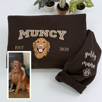 Dog Mom Custom Hoodies - Varsity Style Pet Portrait Embroidered Sweatshirts - Perfect Golden Retriever Gift