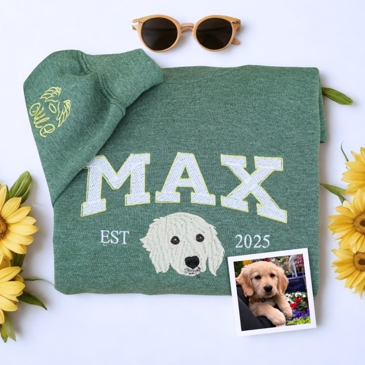Dog Mom Custom Hoodies - Varsity Style Pet Portrait Embroidered Sweatshirts - Perfect Golden Retriever Gift