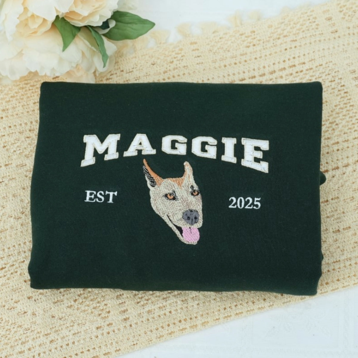 Dog Mom Custom Hoodies - Varsity Style Pet Portrait Embroidered Sweatshirts - Perfect Golden Retriever Gift