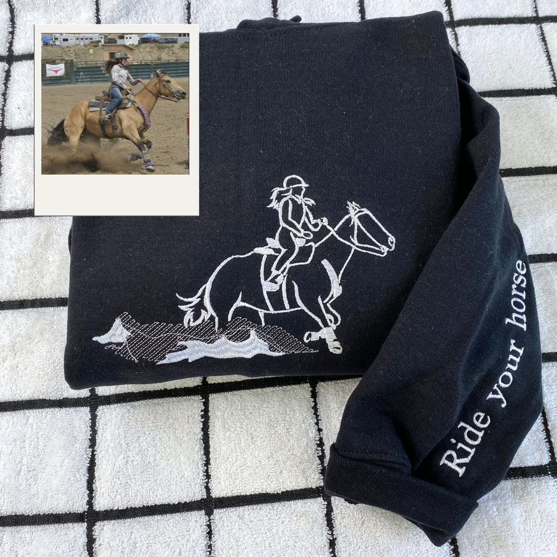 Equestrian Line Art Hoodies - Premium Horse Portrait Embroidered Sweatshirts - Riding Art