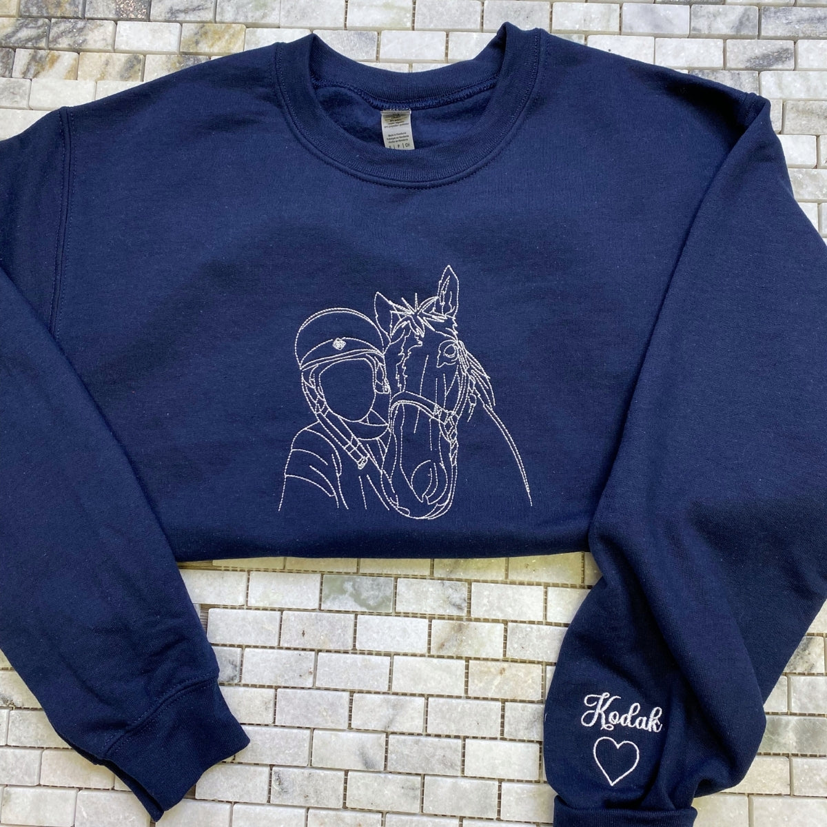 Horse Line Art Hoodies - Custom Equestrian Portrait Embroidered Sweatshirts - Rider Art Gift