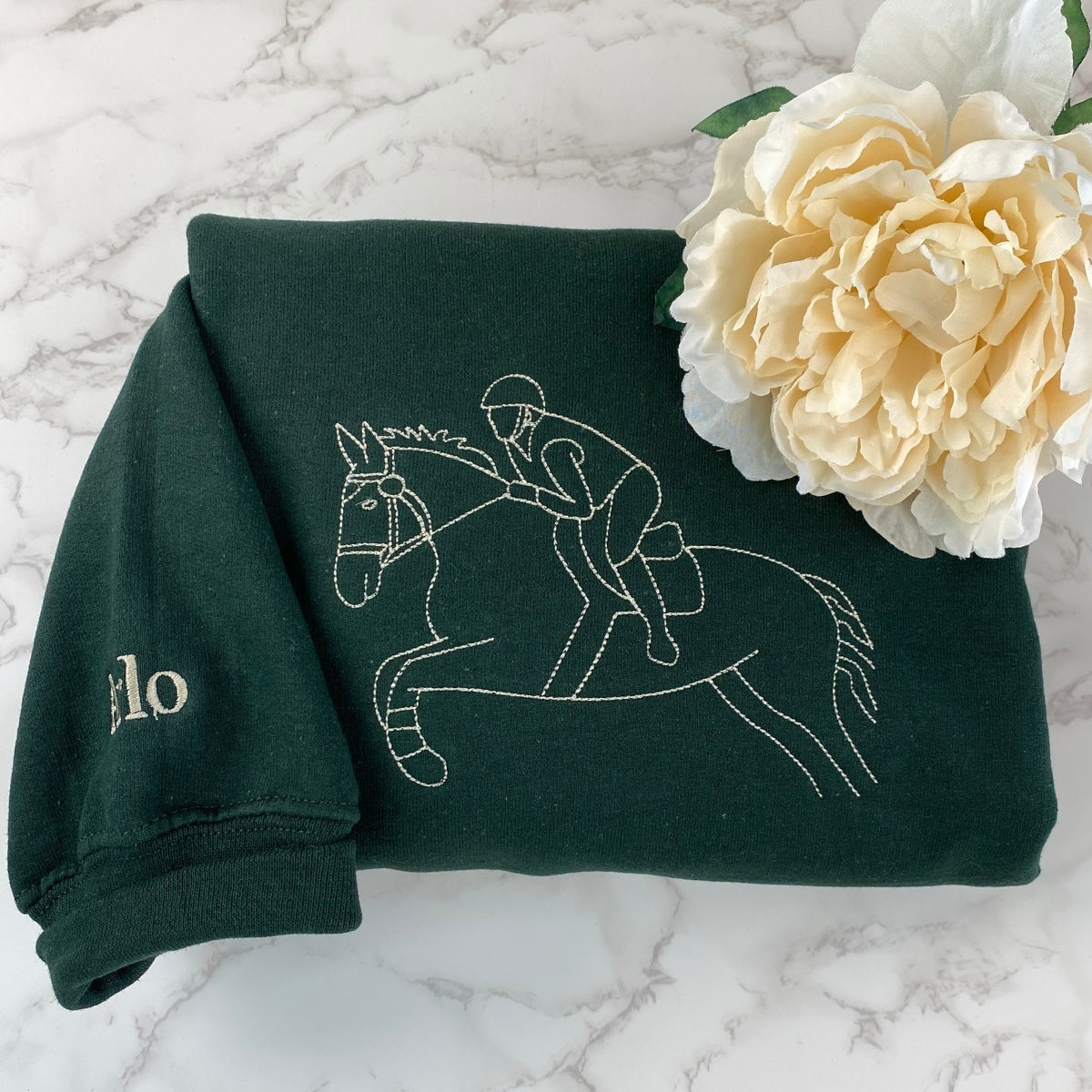 Horse Line Art Hoodies - Custom Equestrian Portrait Embroidered Sweatshirts - Rider Art Gift
