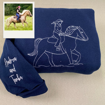 Horse Lover Custom Hoodies - Equestrian Embroidered Sweatshirts - Custom Horse Rider Art Gift