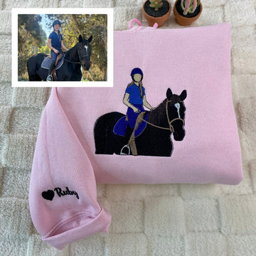 Horse Lover Custom Hoodies - Equestrian Portrait Embroidered Sweatshirts - Personalized Horse Rider Gift