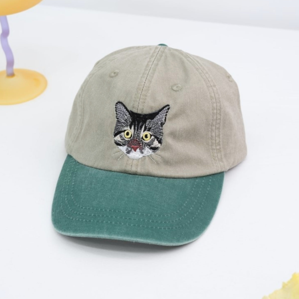 Personalized Cat Face Embroidered Cap - Custom Pet Portrait Accessory - Cat Lover Parent Gift