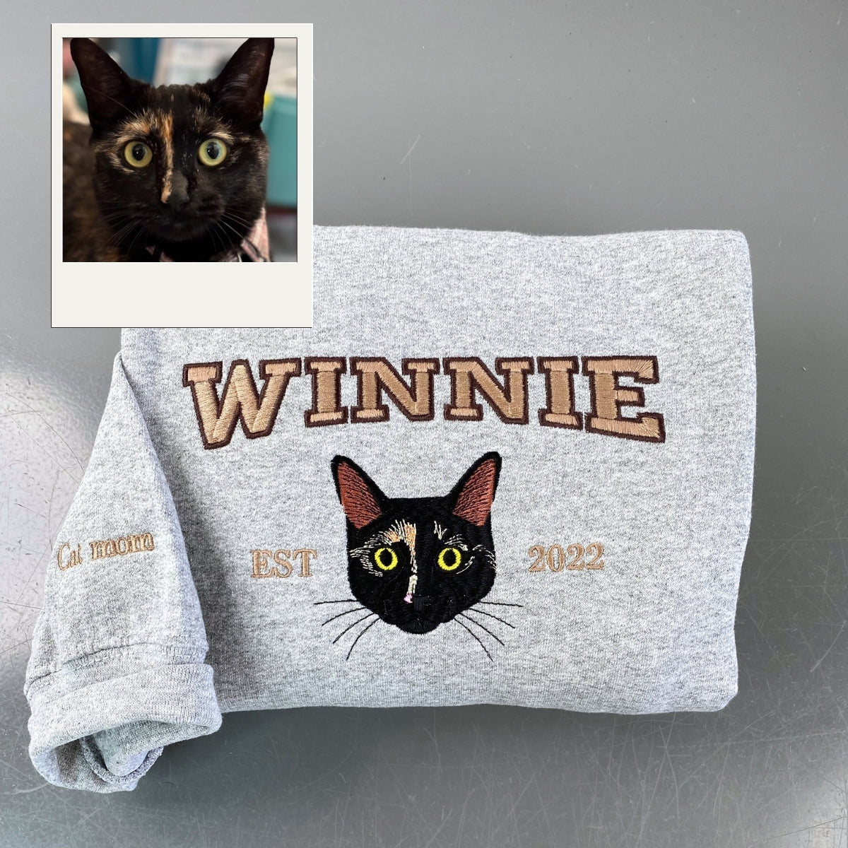 Personalized Cat Name Hoodies - Custom Pet Varsity Embroidery Sweatshirts - Cat Parent Apparel